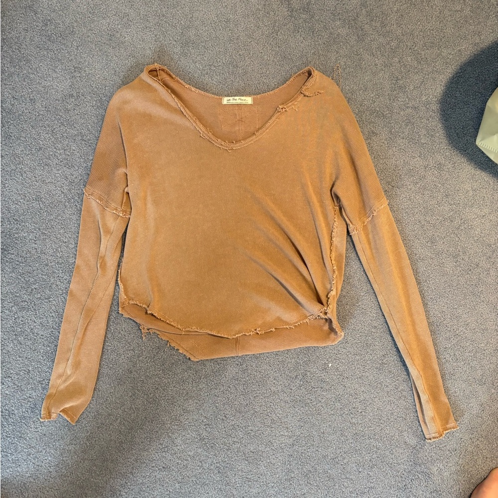 We The Free Distressed Brown Long Sleeve Sweater